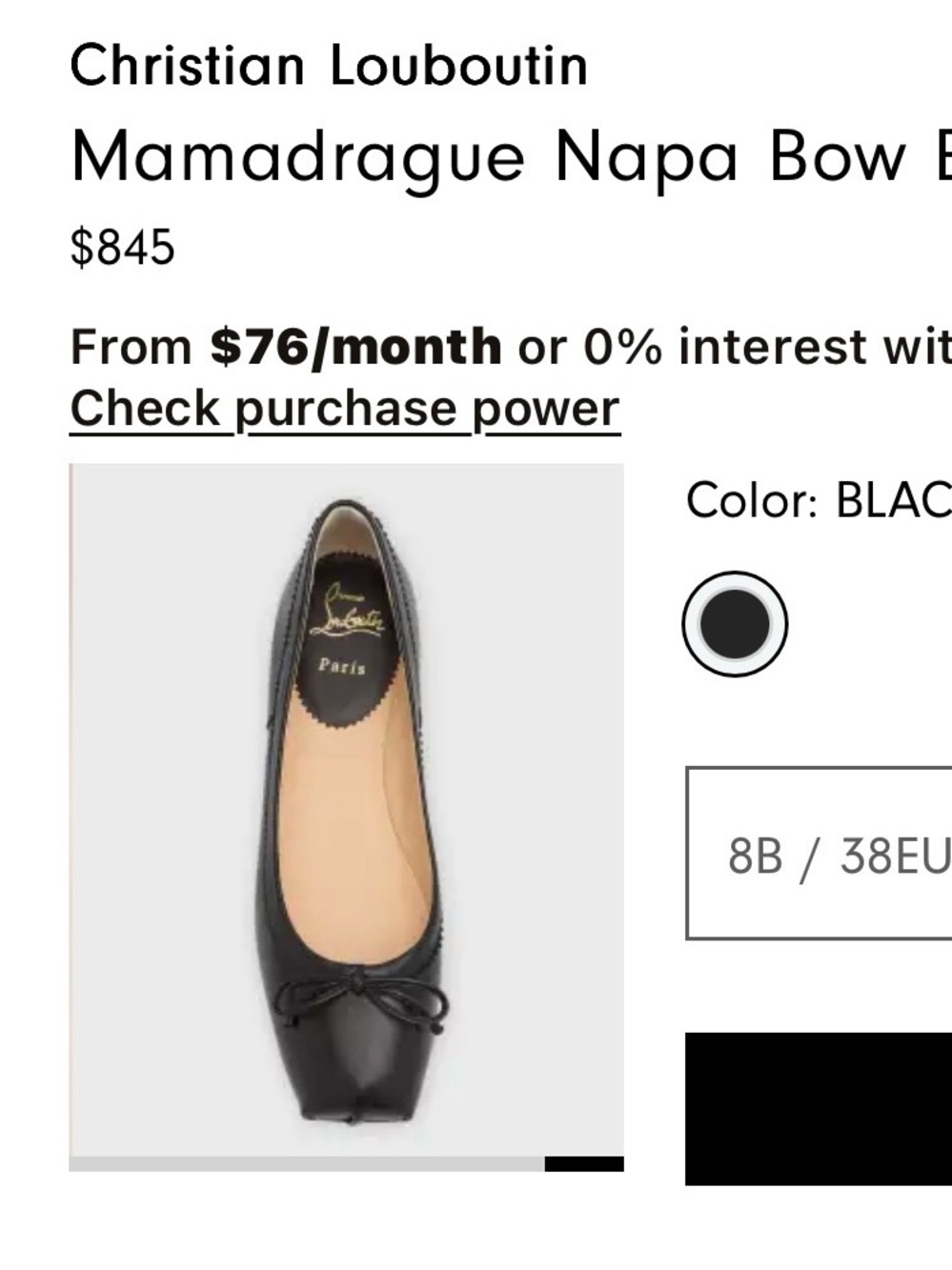 Christian Louboutin Black Napa Bow Square-Toe Ballet Flat